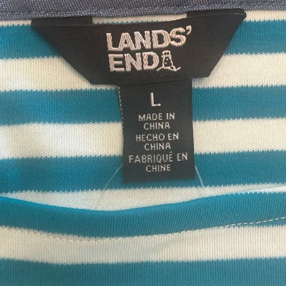 Land's End blue white nautical preppy 3/4 Sleeve Boat Neck Pima Cotton top NWT L - Picture 4 of 8